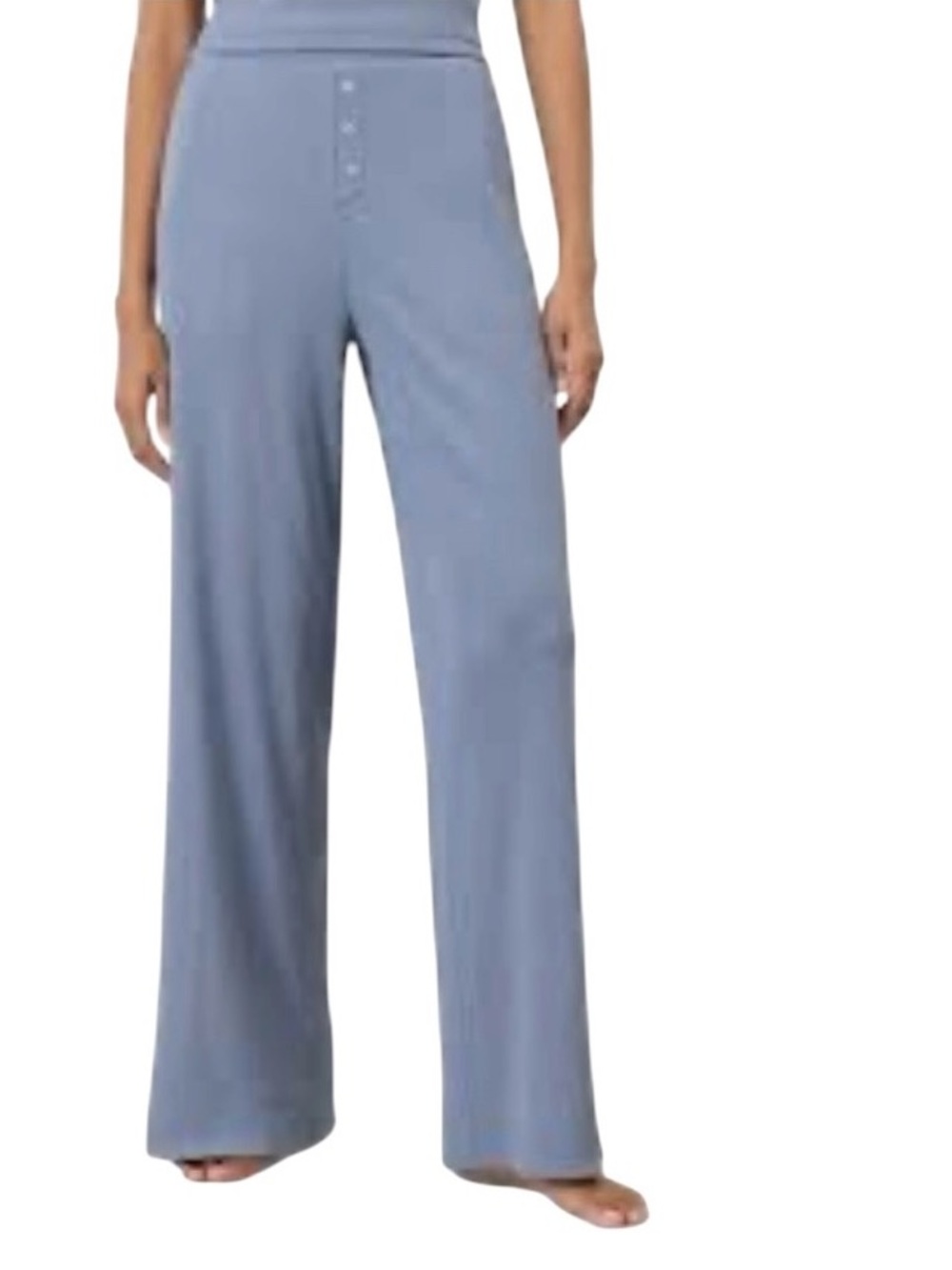 PACT Dream Rib Wide Leg Lounge Pants M Light Blue Organic Cotton Pull On